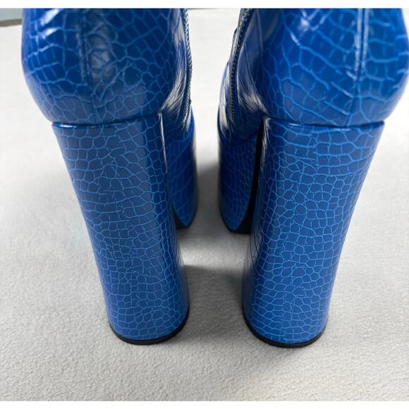 NWOB Dolls Kill Current Mood Hardcore Dazzle Platinum boots blue Sz 10 goth punk - Picture 7 of 10